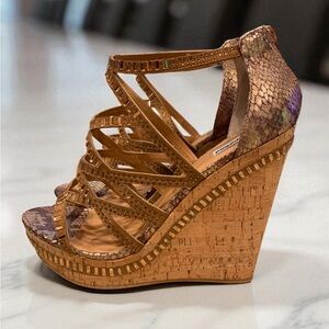 NWB Not Rated Metallic Gold Wedge Sandals